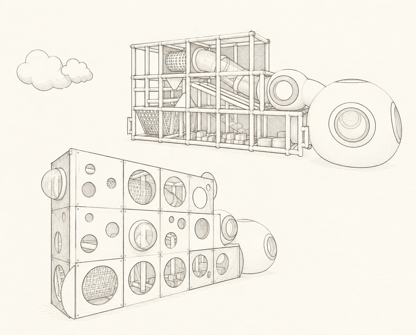 Pencil sketch of the climbing structure